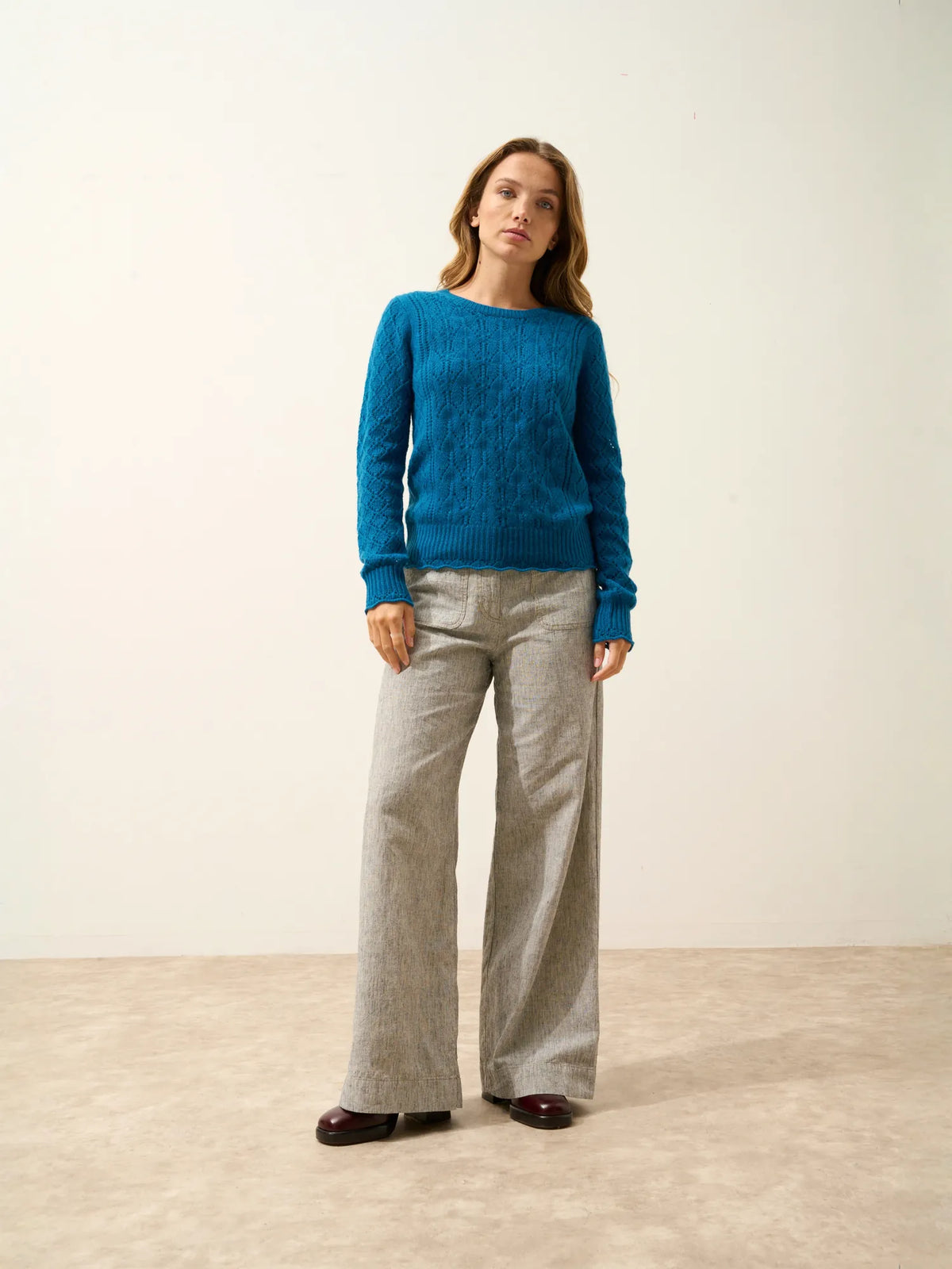 NADIA Pullover Rundhalsausschnitt 8-fädig Pfauenblau
