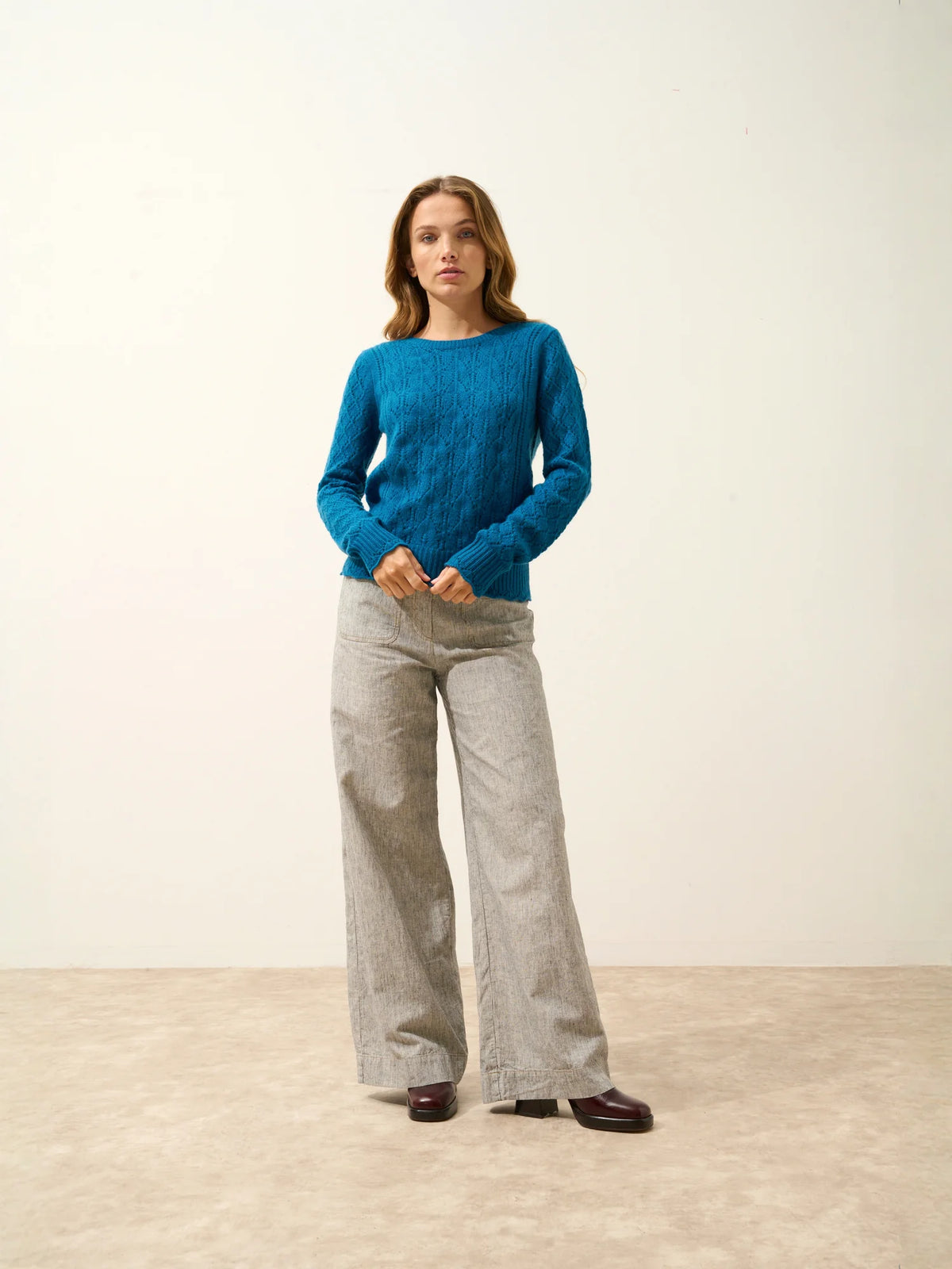 NADIA Pullover Rundhalsausschnitt 8-fädig Pfauenblau