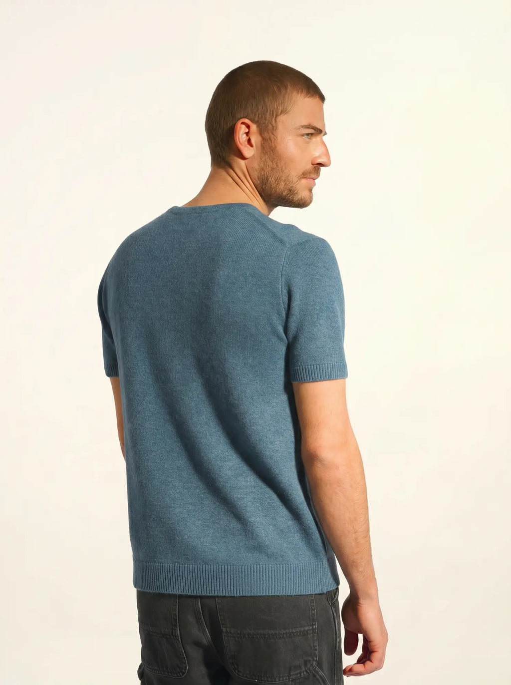 REBEKA T-Shirt Col Rond 4 Fils Vert Canard Chiné