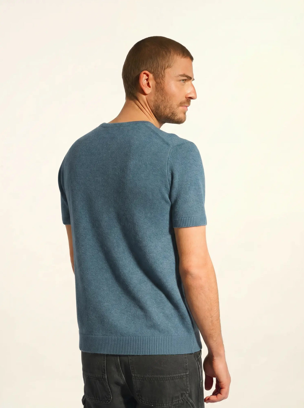 REBEKA T-Shirt Col Rond 4 Fils Vert Canard Chiné