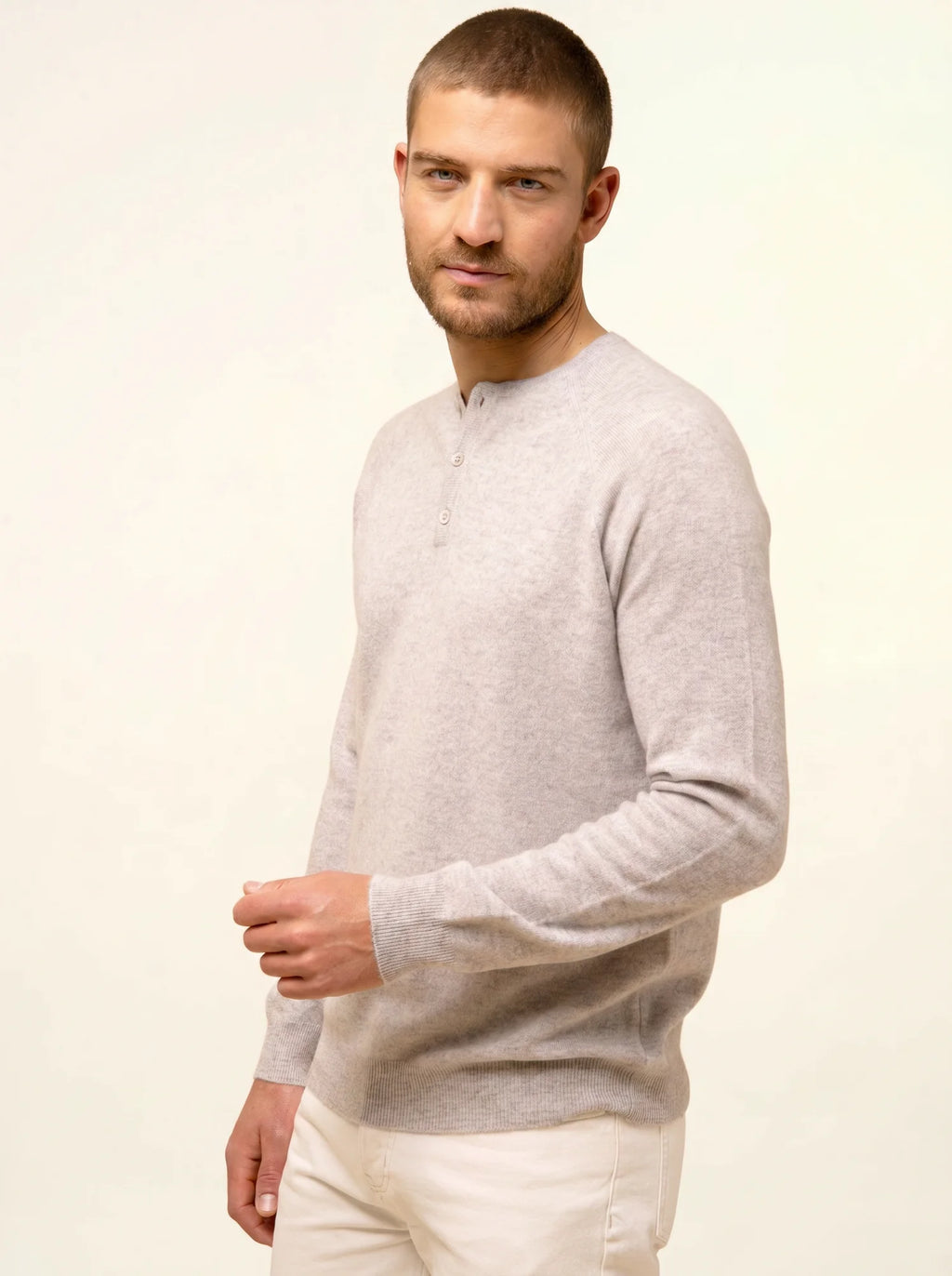 GUZMAN Pull Col Tunisien Gris Clair Chiné