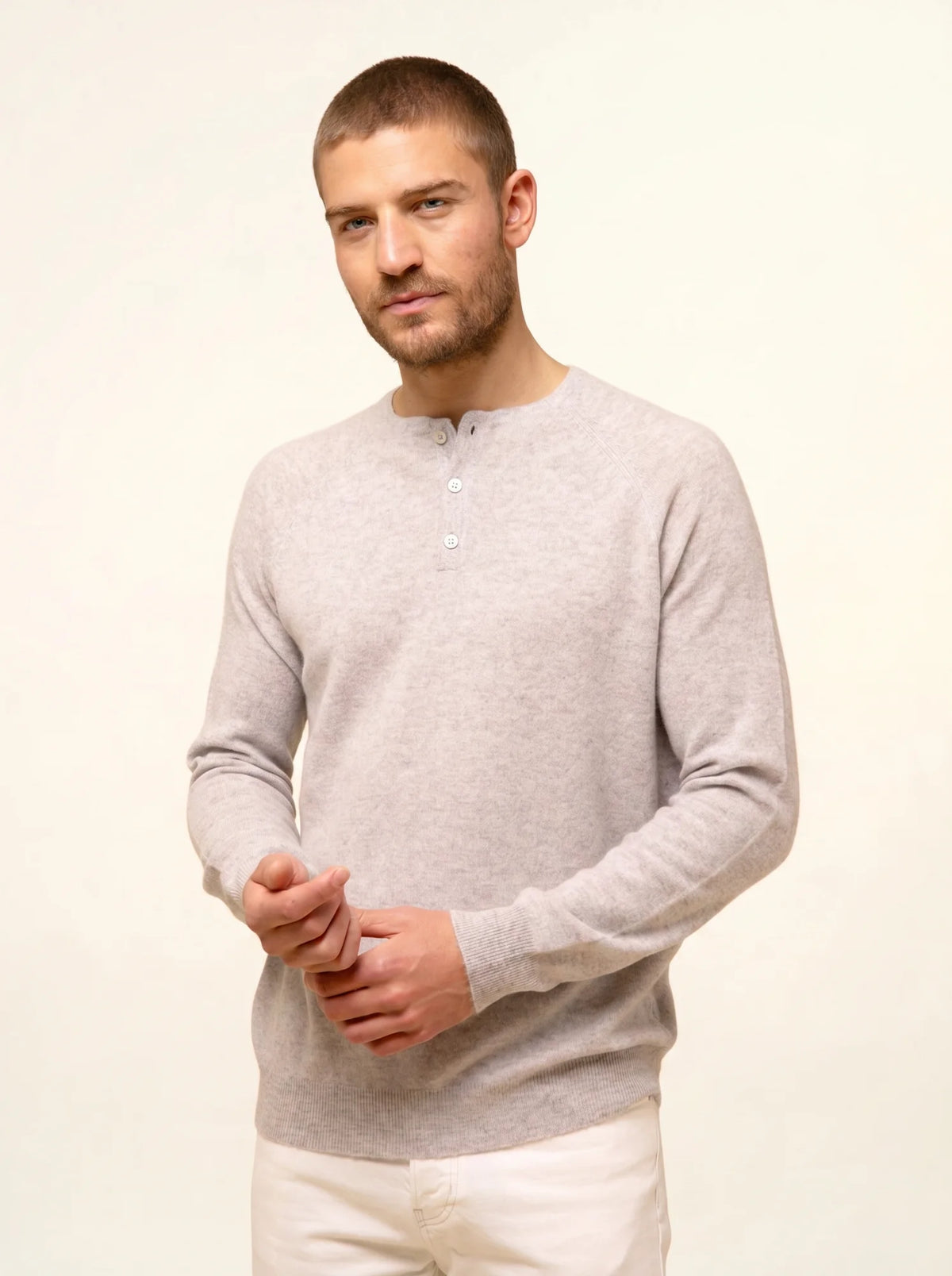 GUZMAN Pull Col Tunisien Gris Clair Chiné