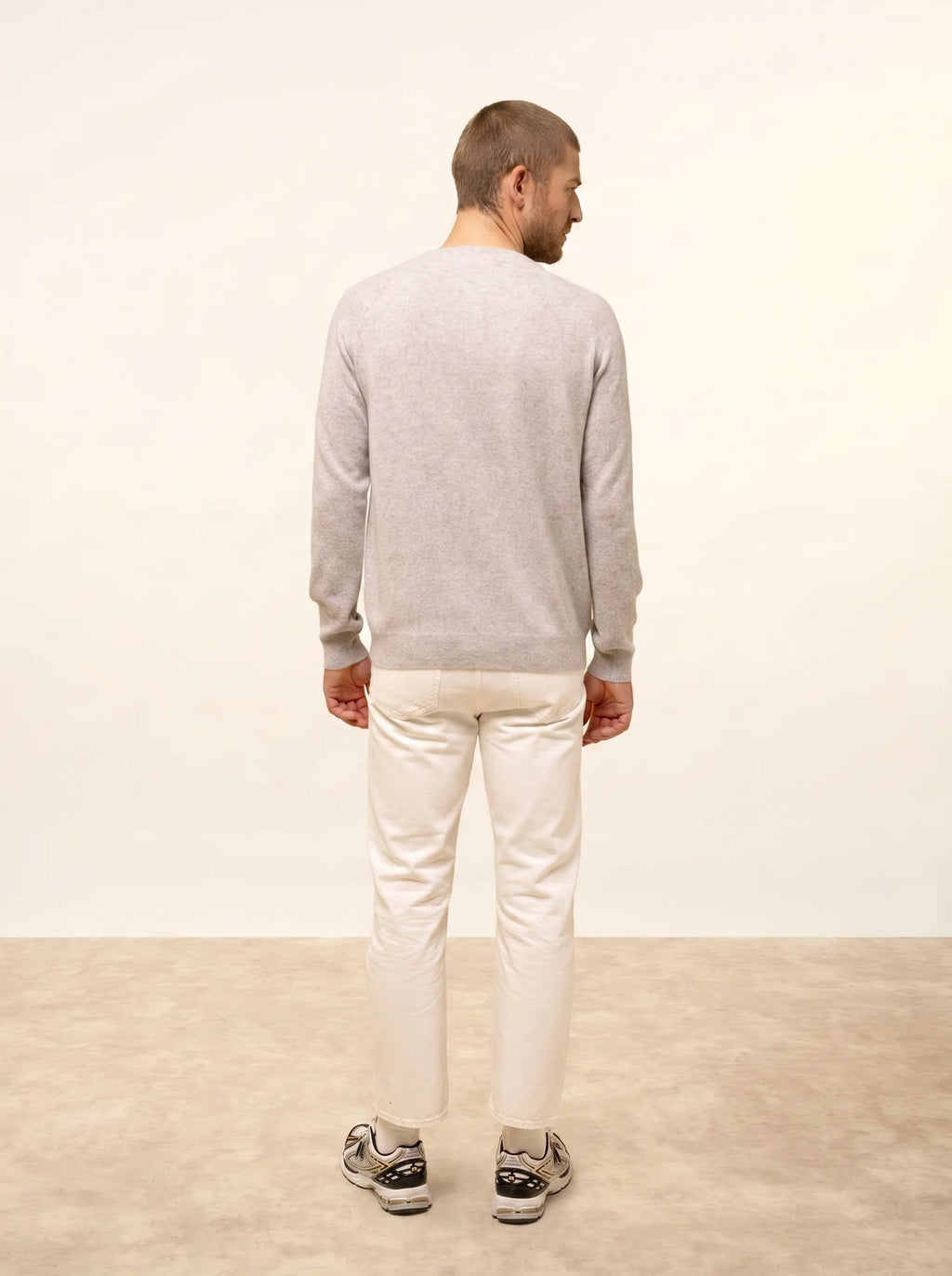 GUZMAN Pull Col Tunisien Gris Clair Chiné