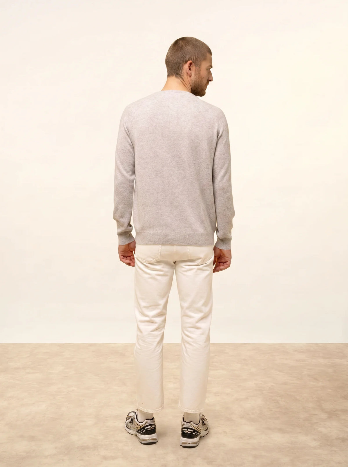 GUZMAN Pull Col Tunisien Gris Clair Chiné