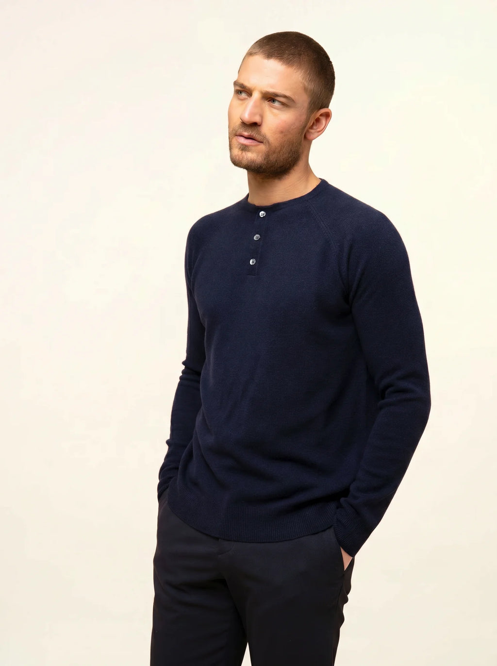 GUZMAN Pull Col Tunisien Bleu Marine