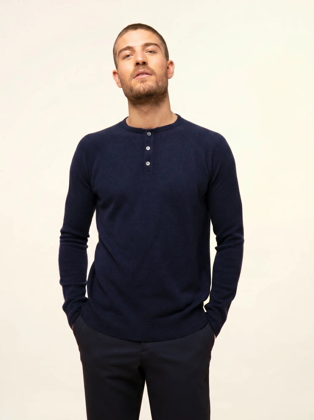 GUZMAN Pull Col Tunisien Bleu Marine