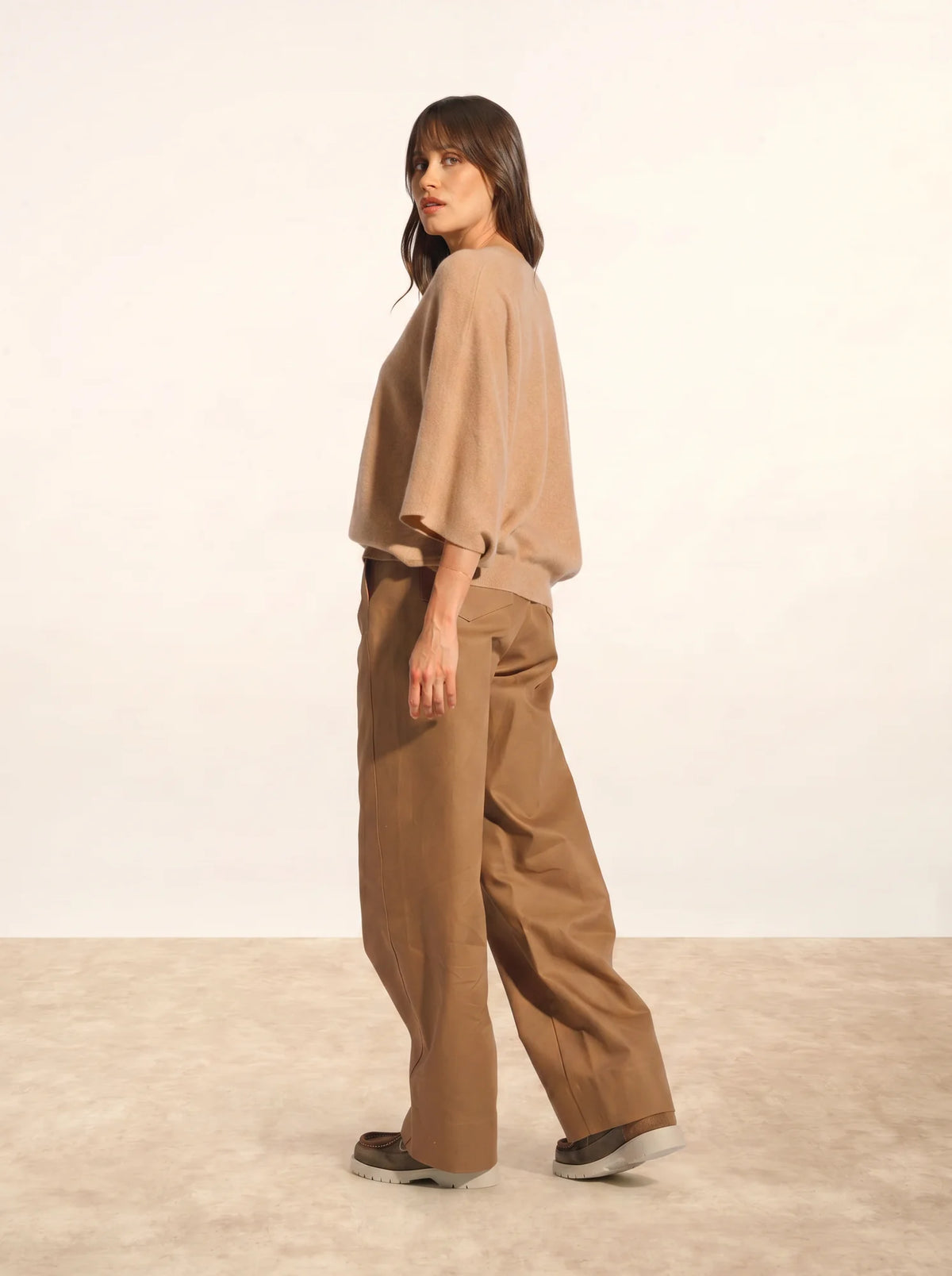 POLO Pullover V-Ausschnitt Fledermausarm Sahara