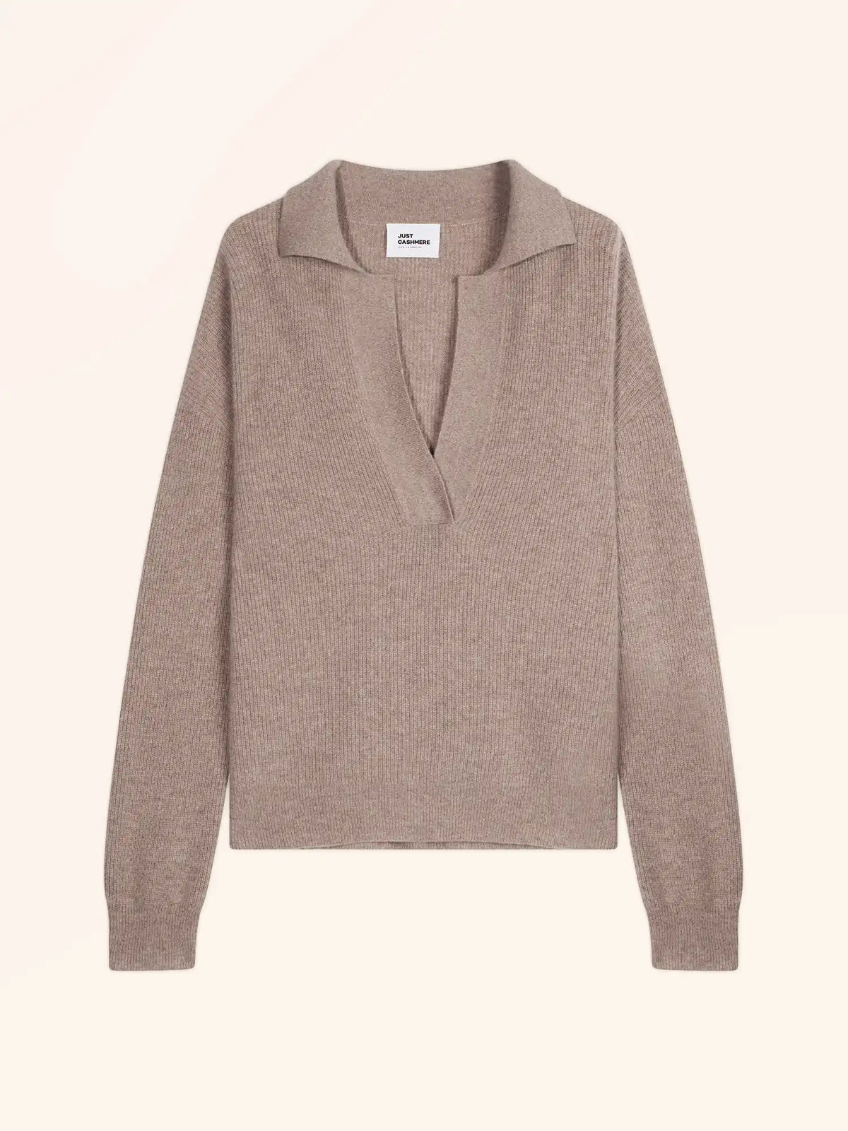 GARCIA Polo Col V Croisé Manches Longues Taupe Clair Chiné