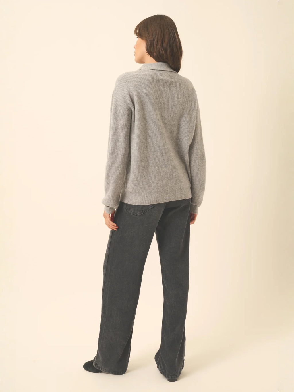 GARCIA Polo V-Neck Crossover Long Sleeve Heather Mouse Grey