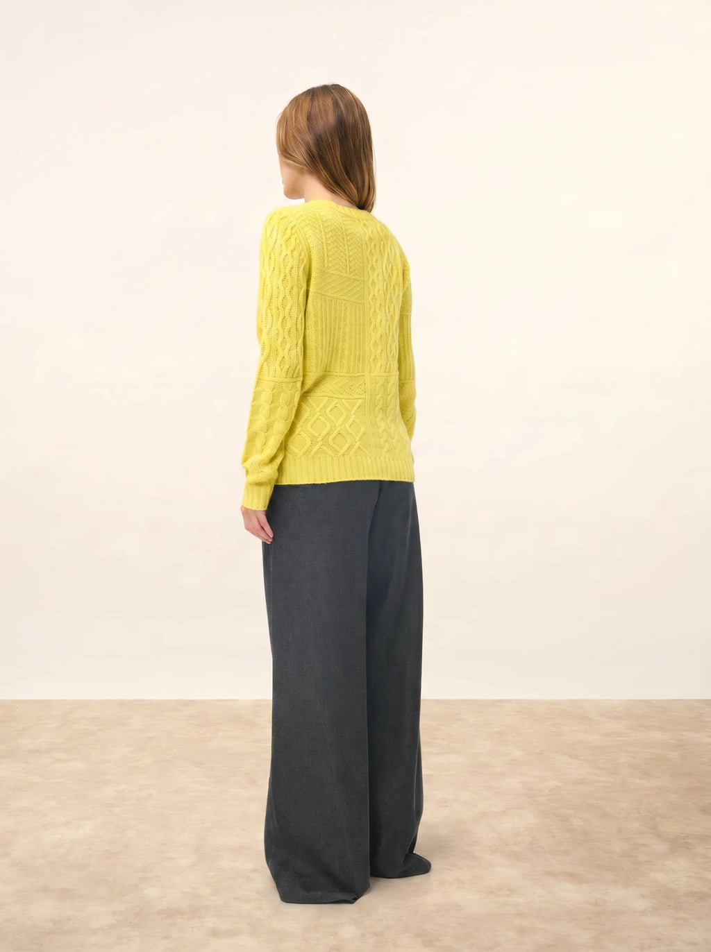 AMALA Pull Col Rond 6 Fils Citron