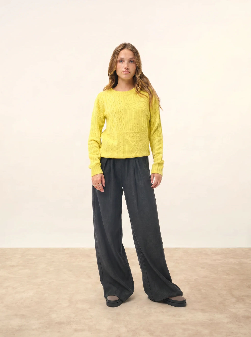 AMALA Pull Col Rond 6 Fils Citron