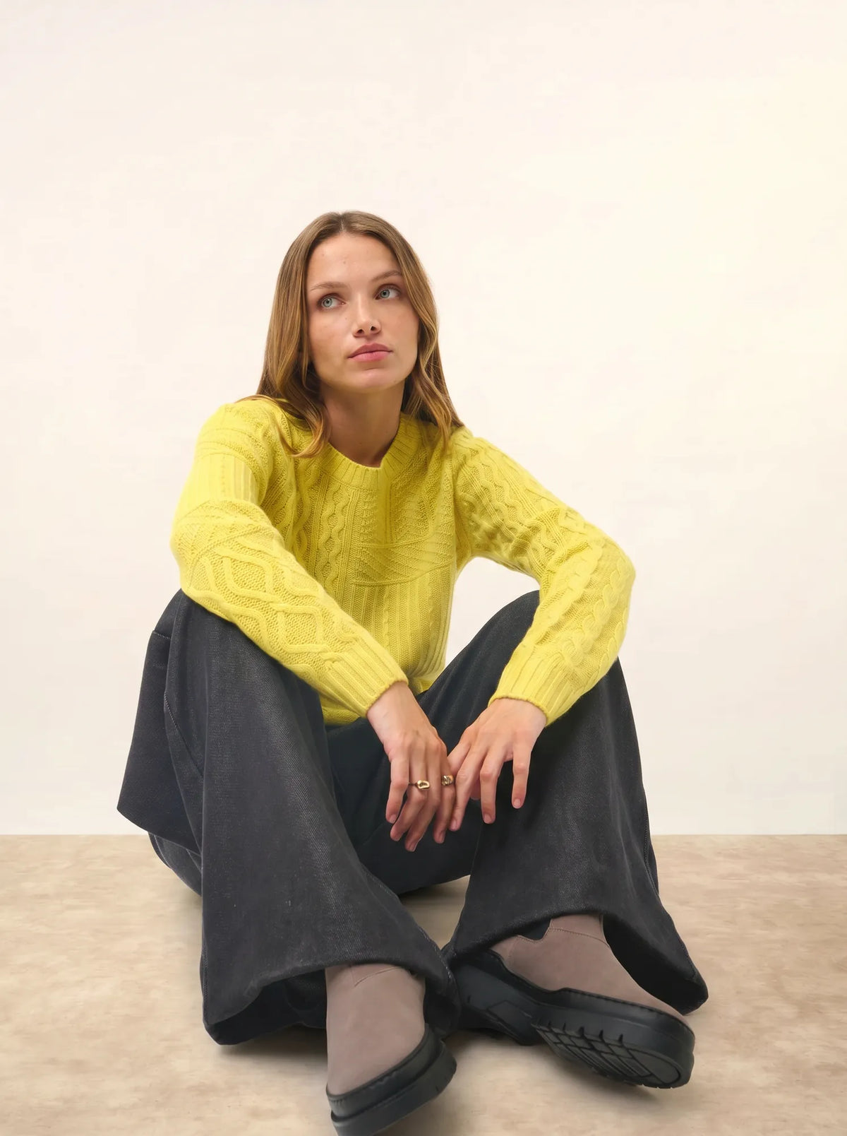 AMALA Pull Col Rond 6 Fils Citron