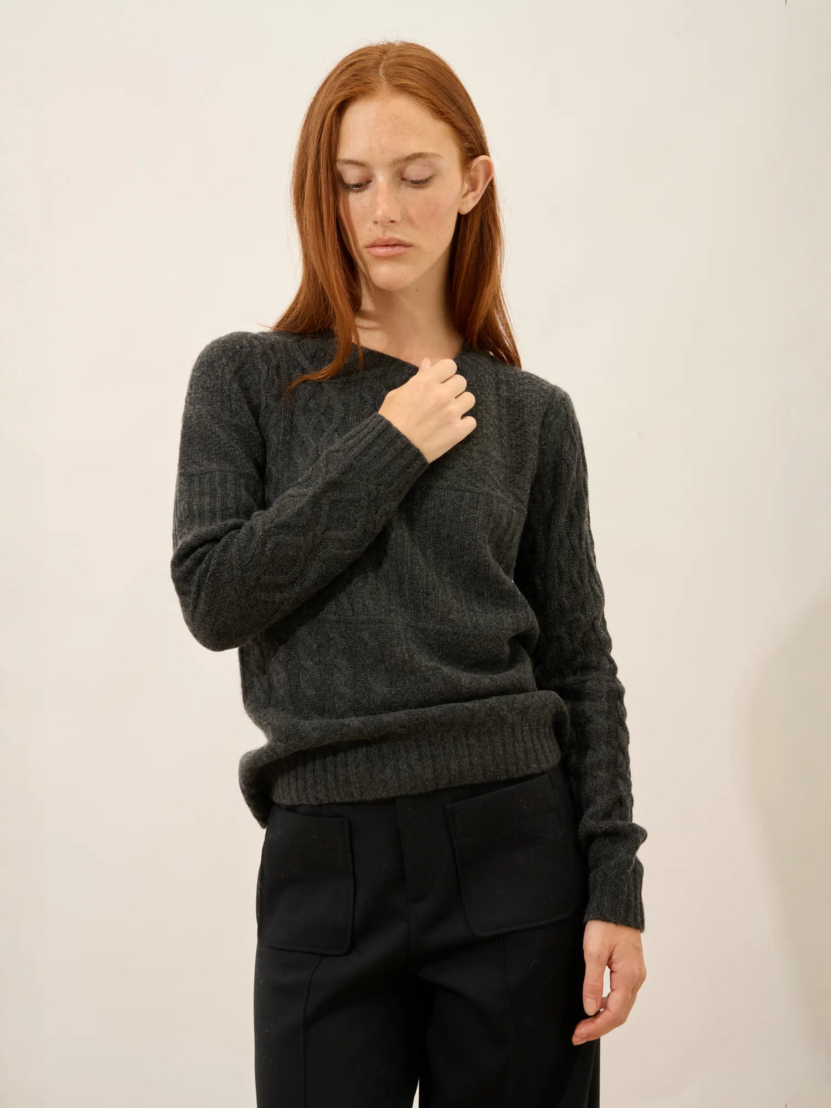 AMALA Pull Col Rond 6 Fils Carbone Chiné