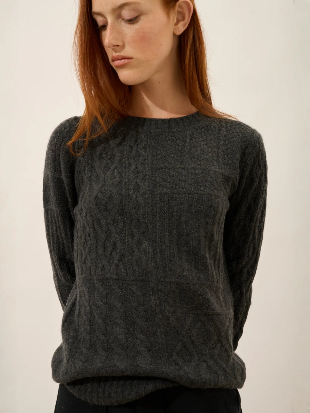 AMALA Pull Col Rond 6 Fils Carbone Chiné