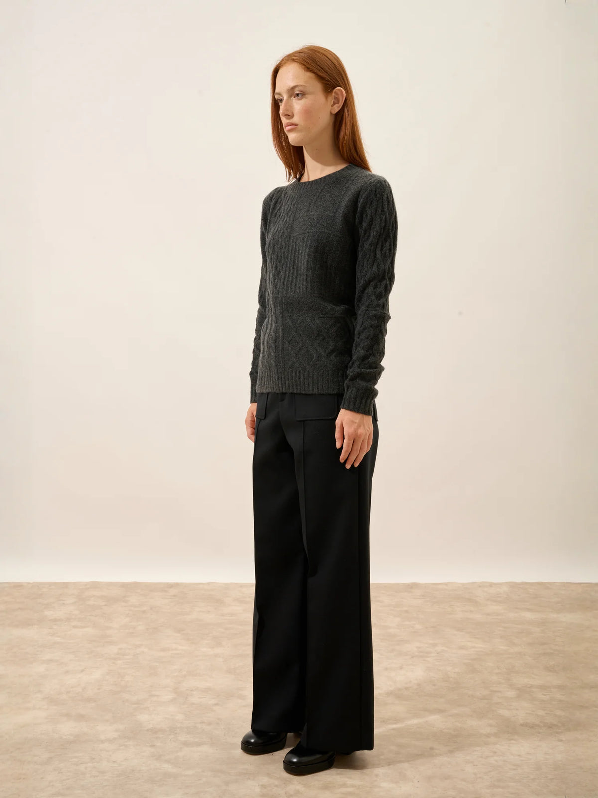 AMALA Pull Col Rond 6 Fils Carbone Chiné