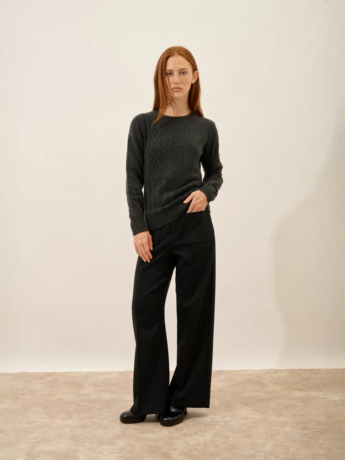 AMALA Pull Col Rond 6 Fils Carbone Chiné