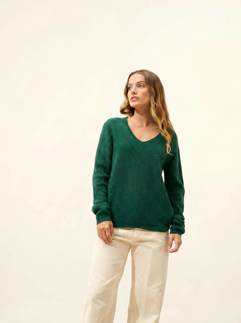 AMRITA Pull Col V 4 Fils Sapin