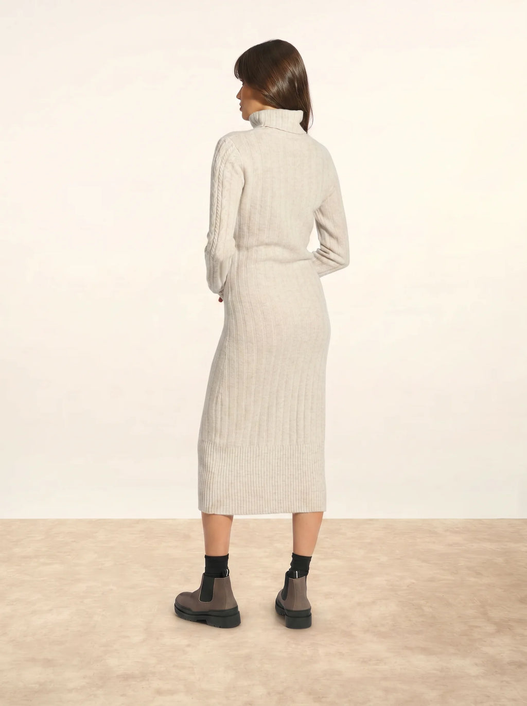 DOLKAR Robe Col Roulé 4 Fils Gris Perle Chiné