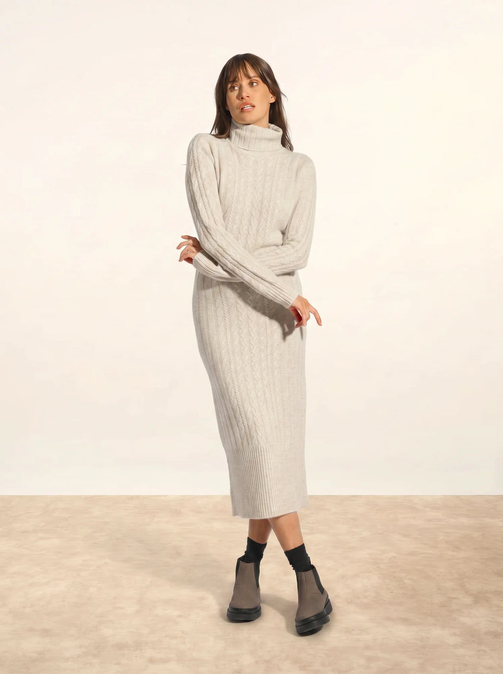 DOLKAR Robe Col Roulé 4 Fils Gris Perle Chiné