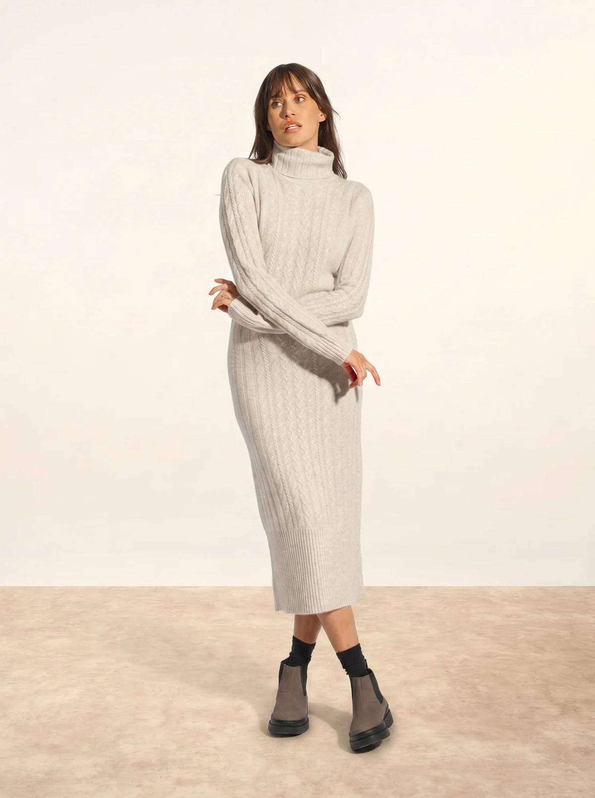 DOLKAR Robe Col Roulé 4 Fils Gris Perle Chiné