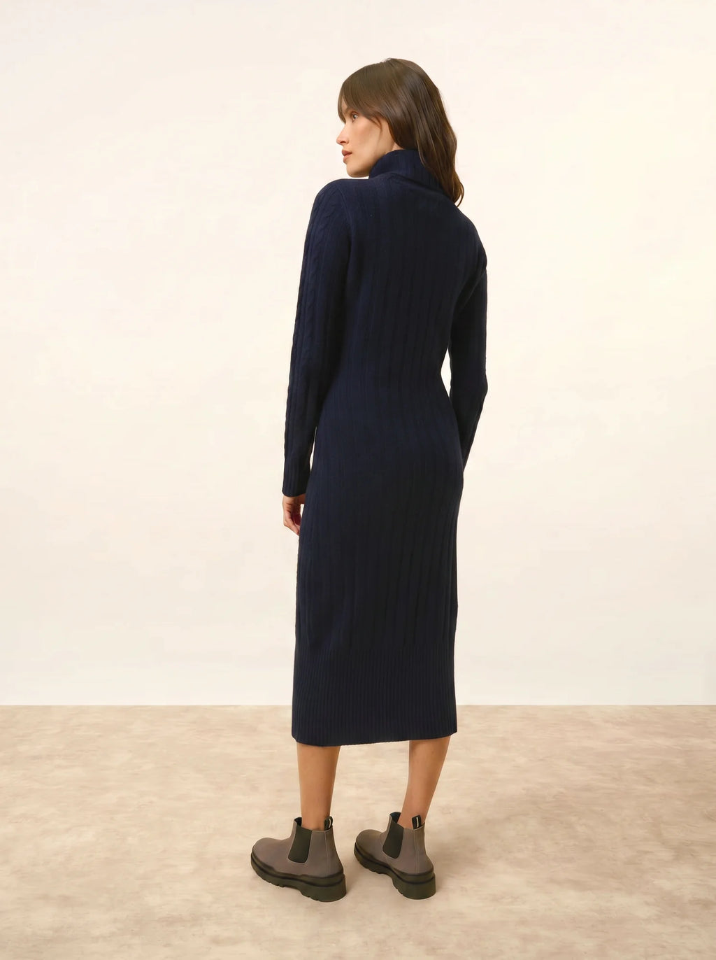 DOLKAR Robe Col Roulé 4 Fils Bleu Marine