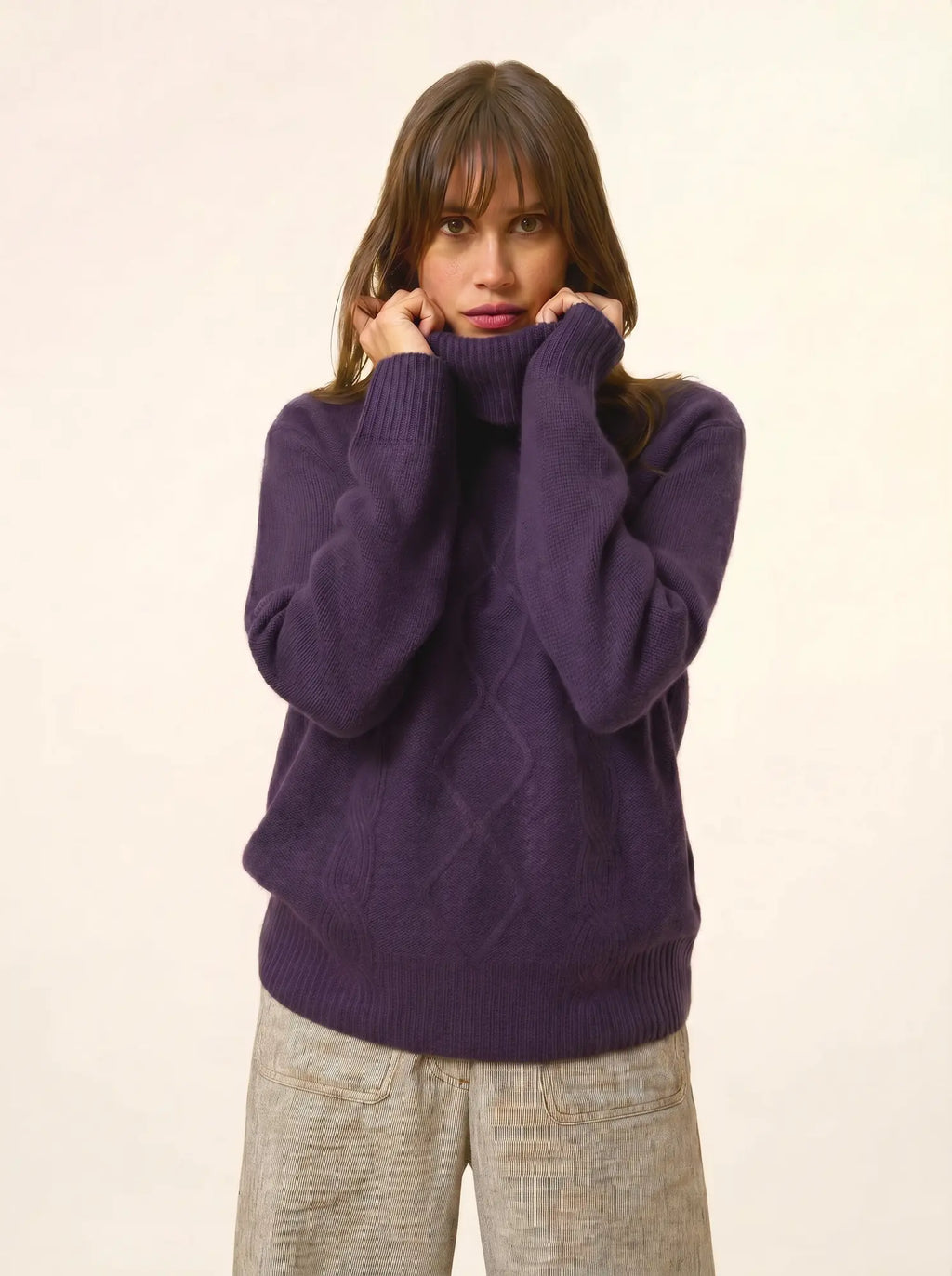 DOLMA Pull Col Roulé 6 Fils Violet Chiné