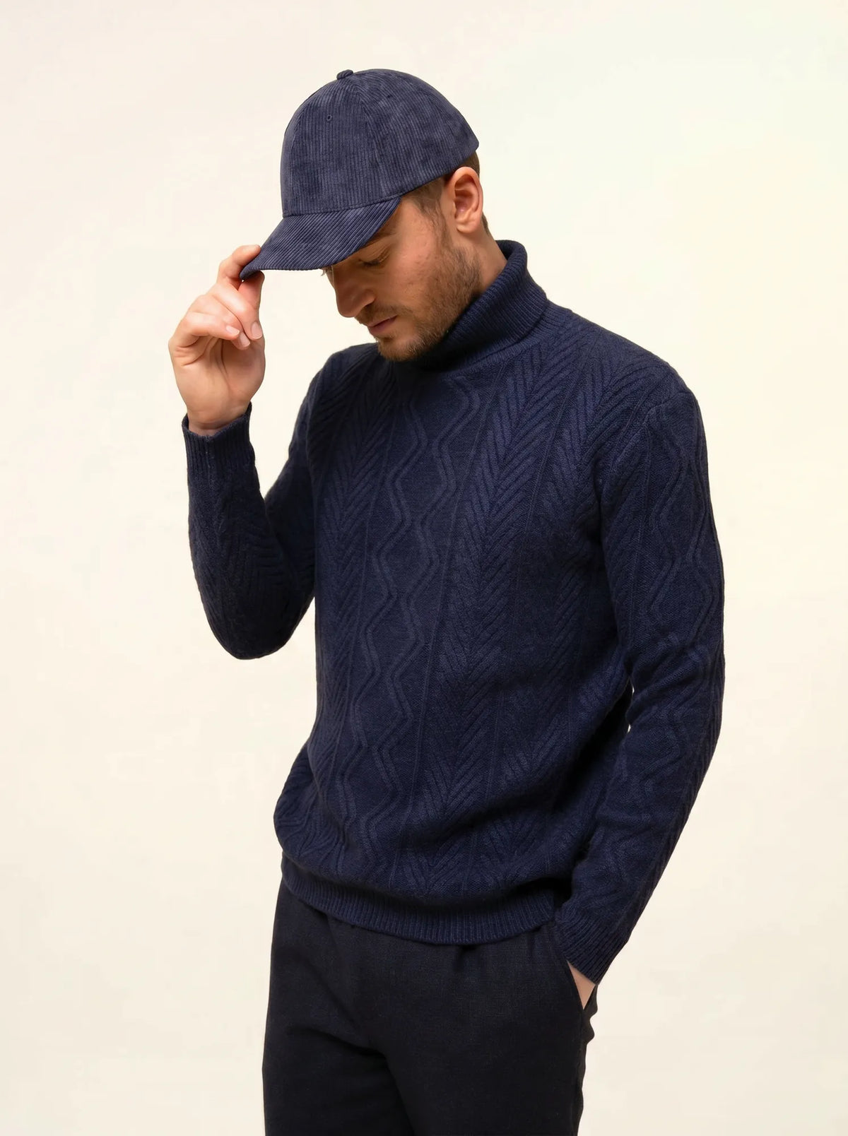DORJE Pull Col Roulé 6 Fils Bleu Nuit Chiné