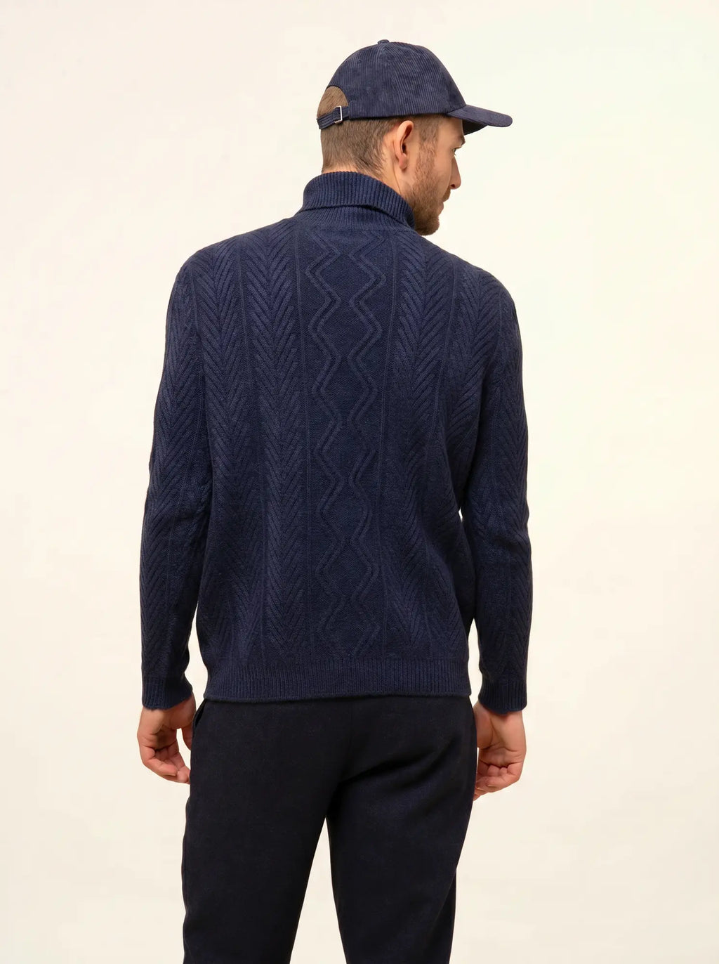 DORJE Pull Col Roulé 6 Fils Bleu Nuit Chiné