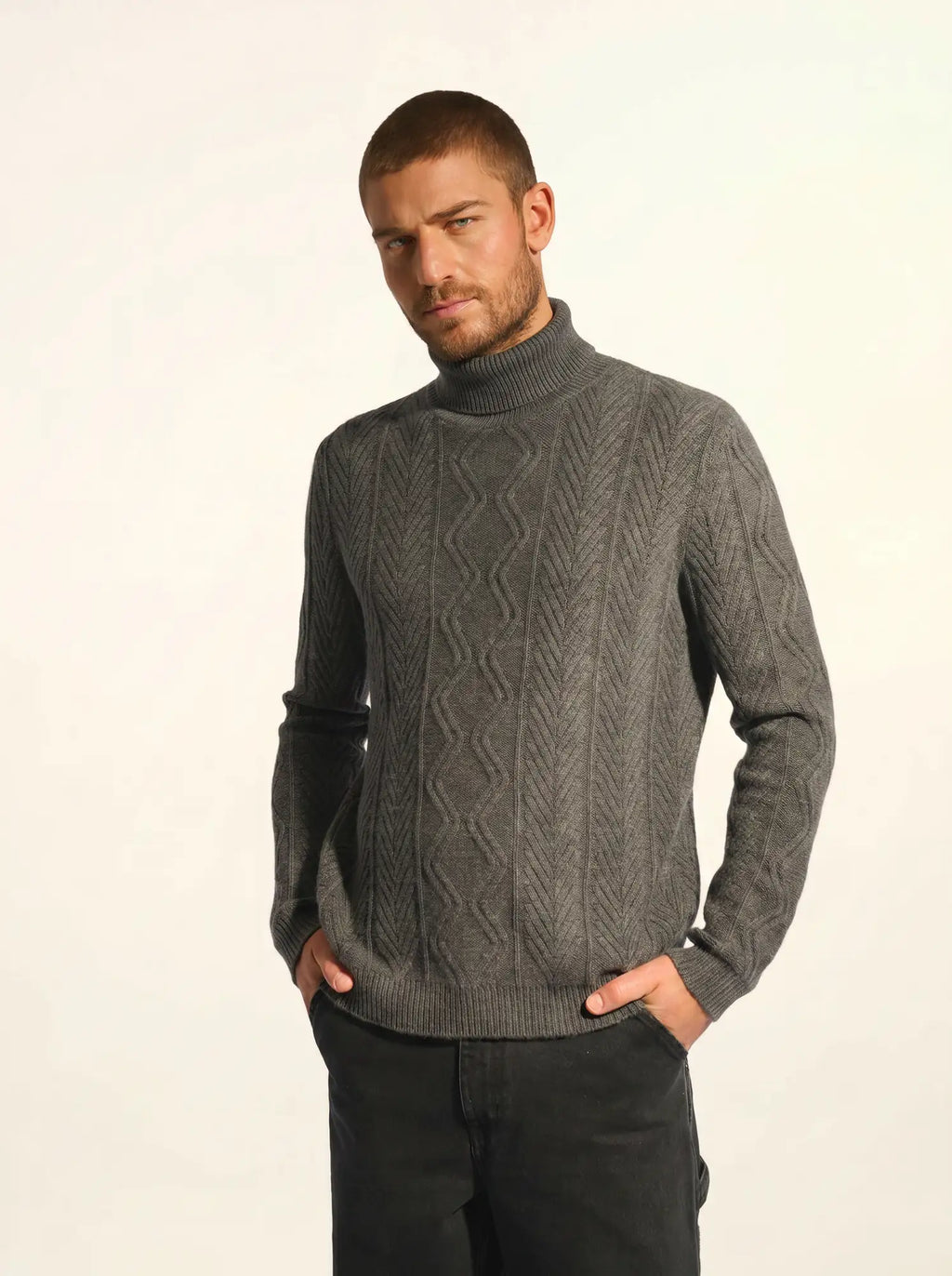 DORJE Pull Col Roulé 6 Fils Anthracite Chiné