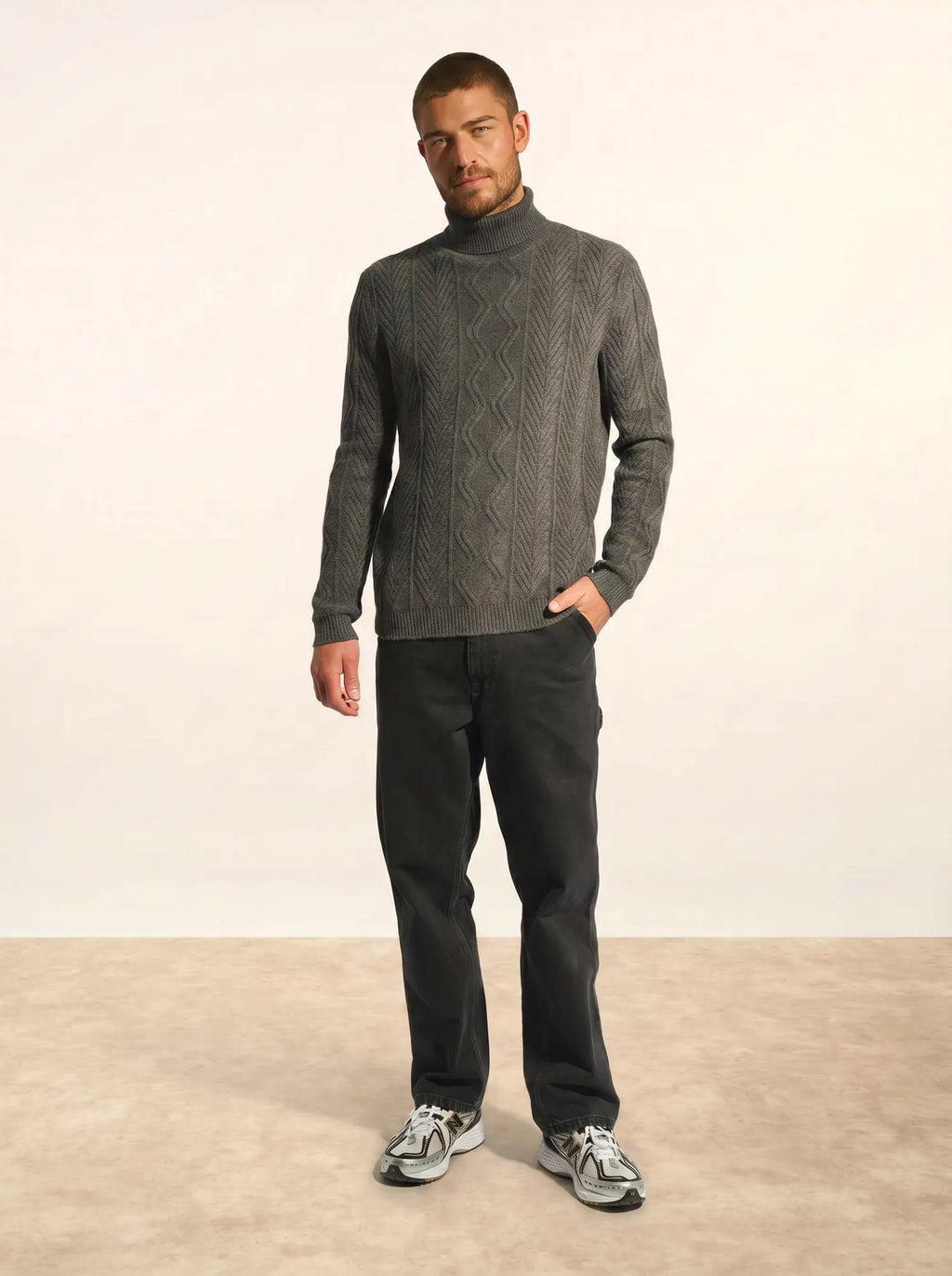 DORJE Pull Col Roulé 6 Fils Anthracite Chiné