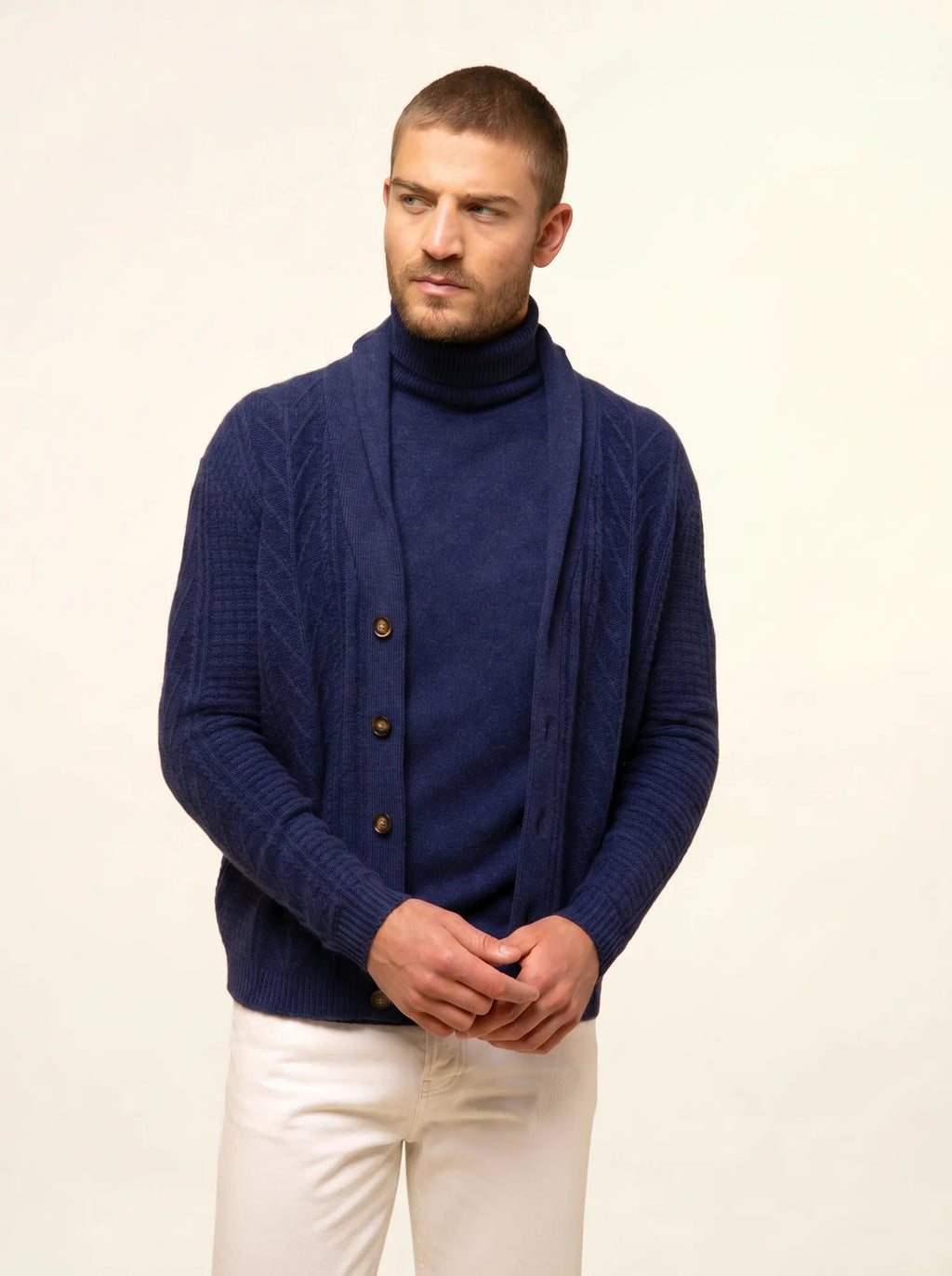 GARMA Veste Boutonnée Col Châle 6 Fils Bleu Nuit