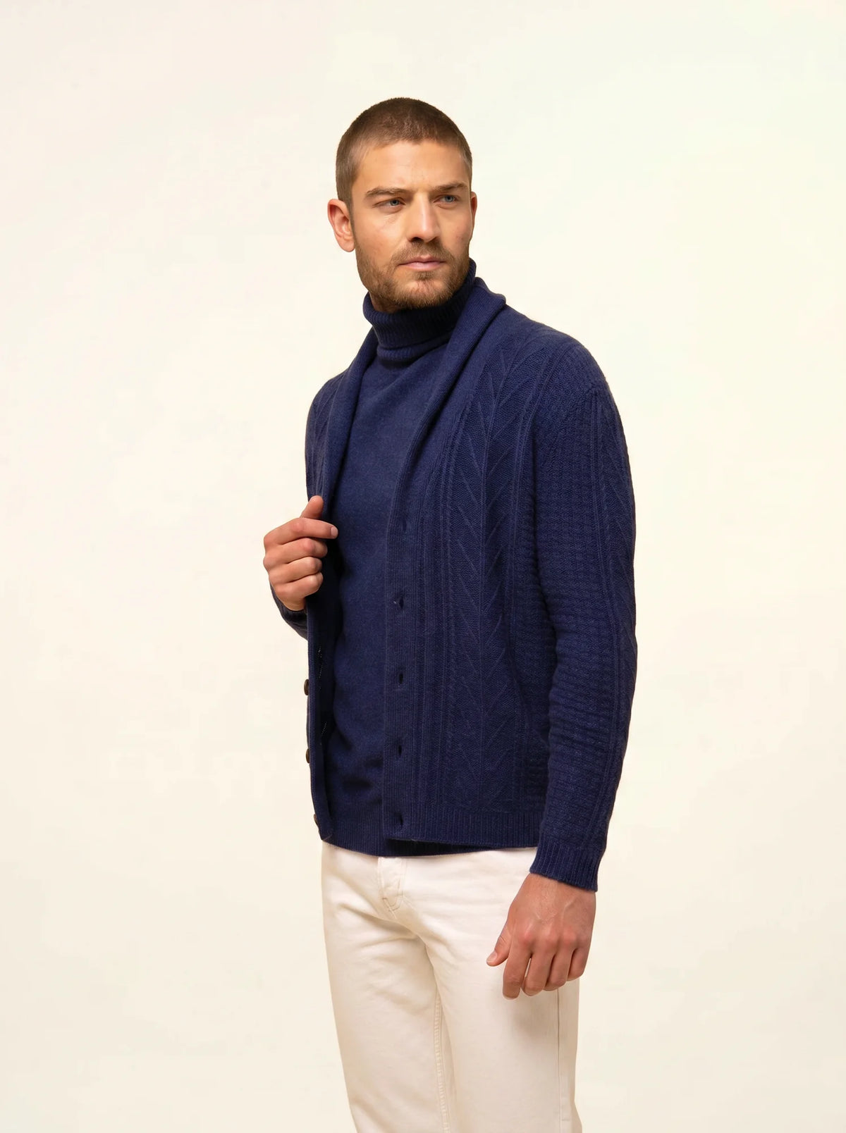 GARMA Veste Boutonnée Col Châle 6 Fils Bleu Nuit