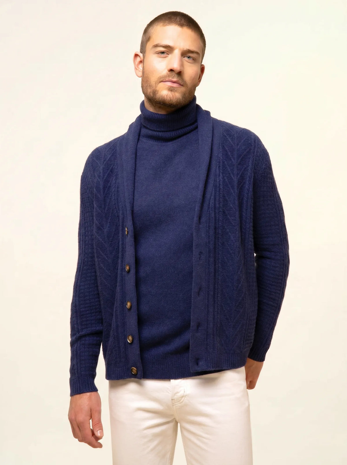 GARMA Veste Boutonnée Col Châle 6 Fils Bleu Nuit
