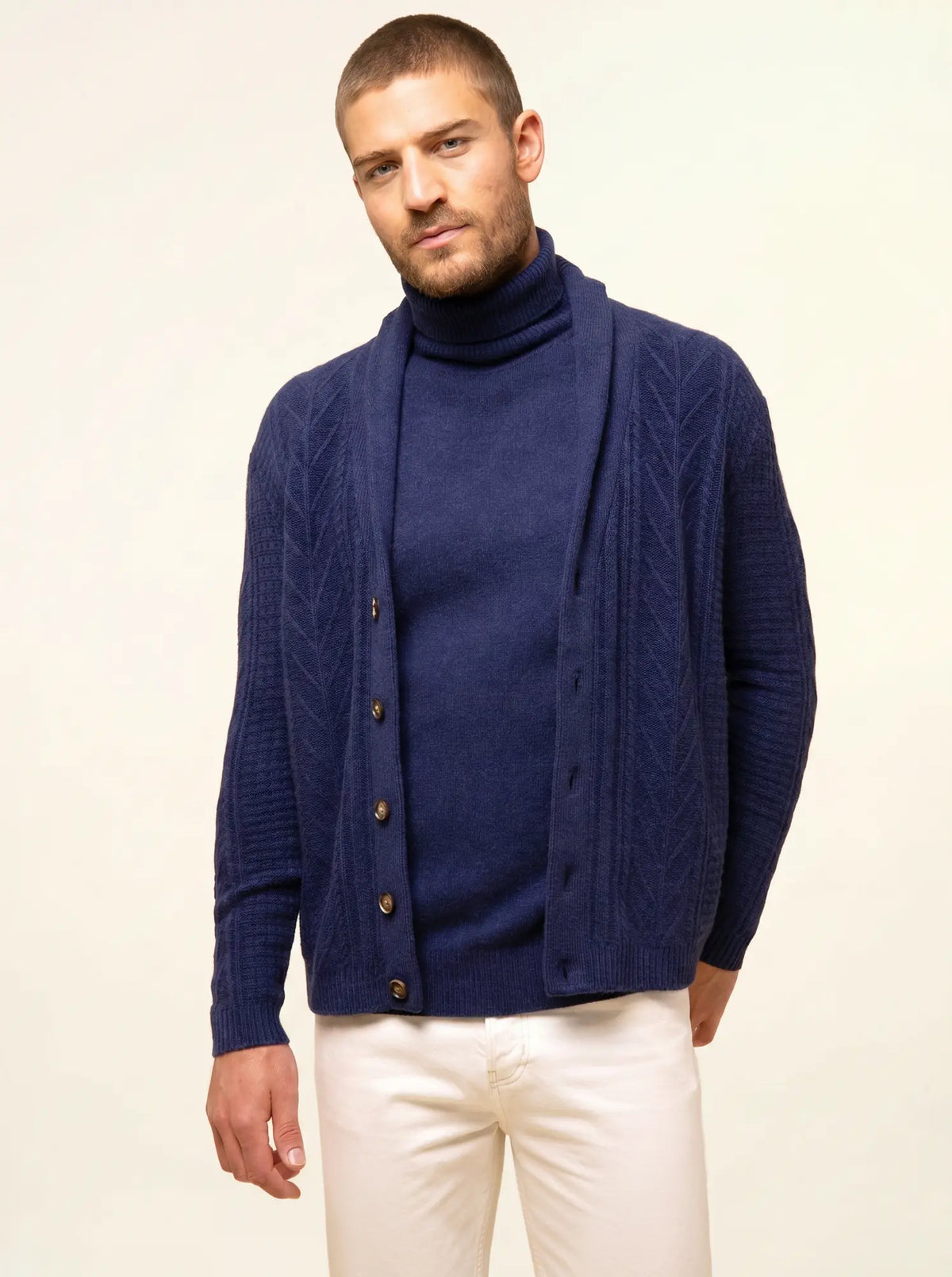 GARMA Veste Boutonnée Col Châle 6 Fils Bleu Nuit