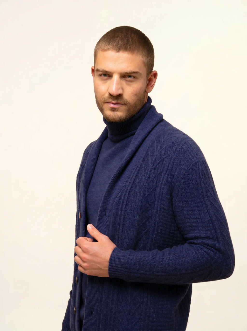 GARMA Veste Boutonnée Col Châle 6 Fils Bleu Nuit