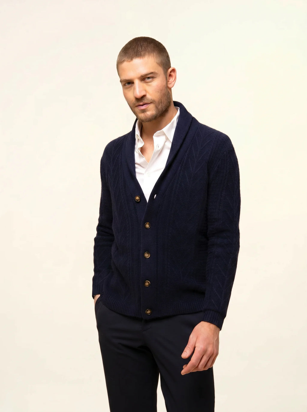 GARMA Veste Boutonnée Col Châle 6 Fils Bleu Marine