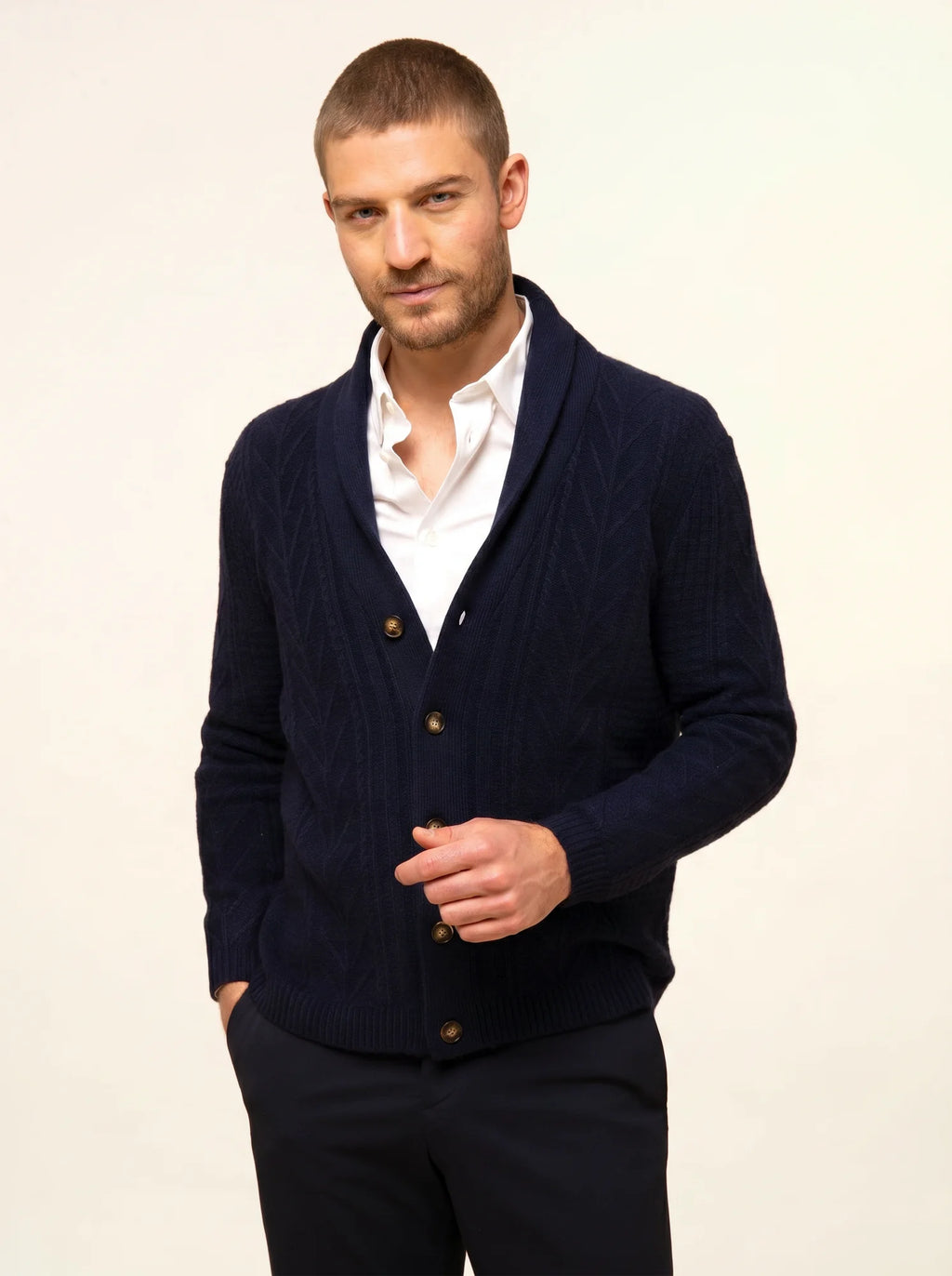 GARMA Veste Boutonnée Col Châle 6 Fils Bleu Marine