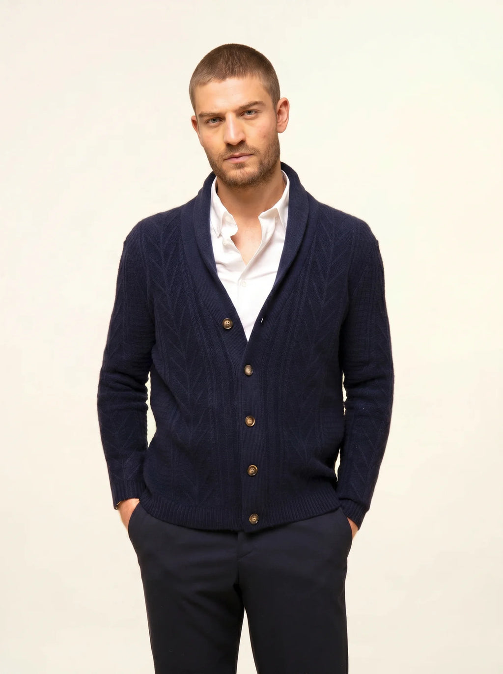 GARMA Veste Boutonnée Col Châle 6 Fils Bleu Marine