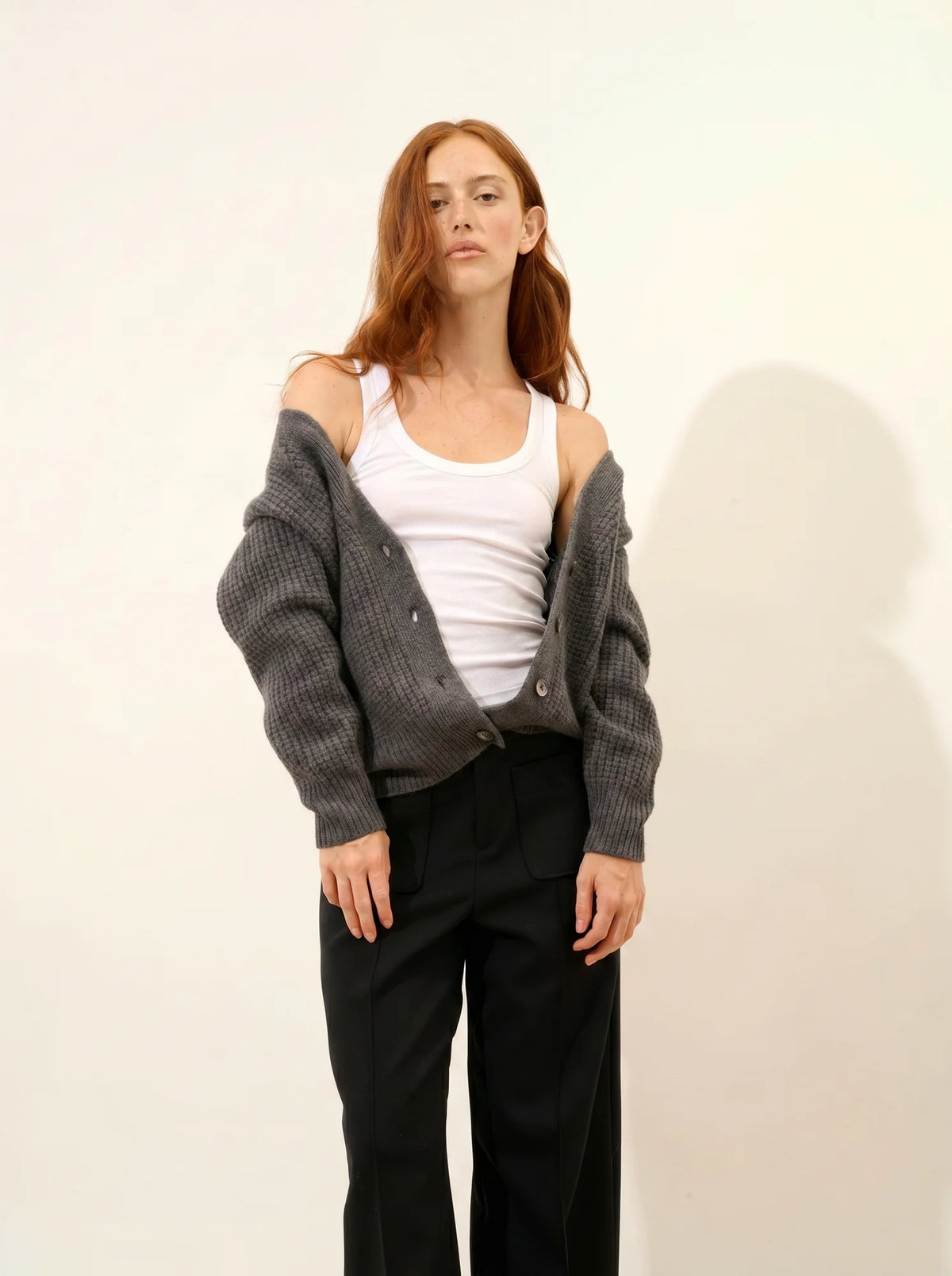 CHODRAK Cardigan Col V 8 Fils Anthracite Chiné