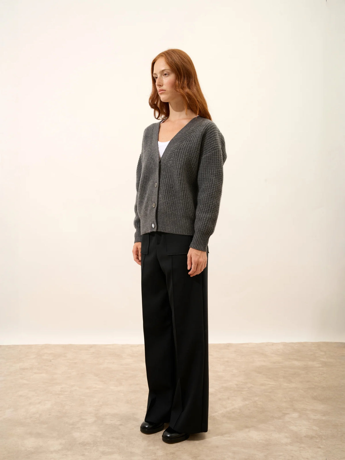 CHODRAK Cardigan Col V 8 Fils Anthracite Chiné
