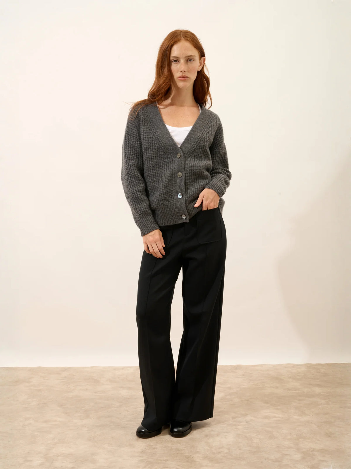 CHODRAK Cardigan Col V 8 Fils Anthracite Chiné