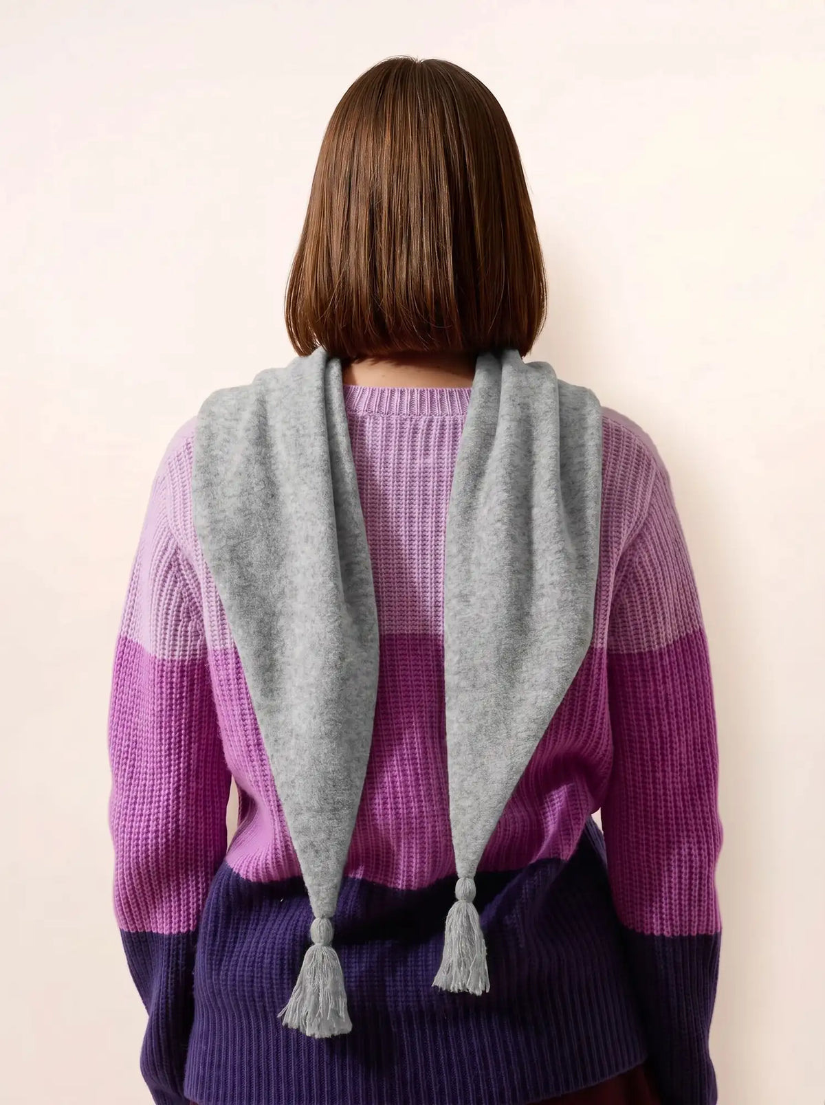LIMA Écharpe Triangle avec Franges 4 Fils Gris Souris Chiné