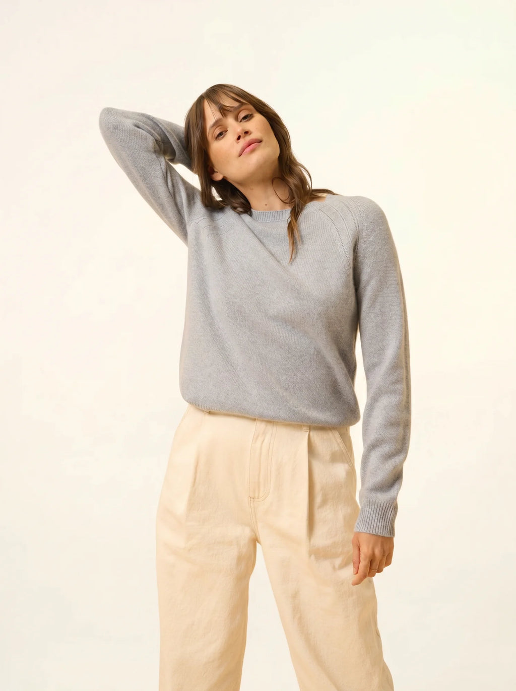 AREQUIPA Sweater Crew Neck 4 Ply Ivory Blue