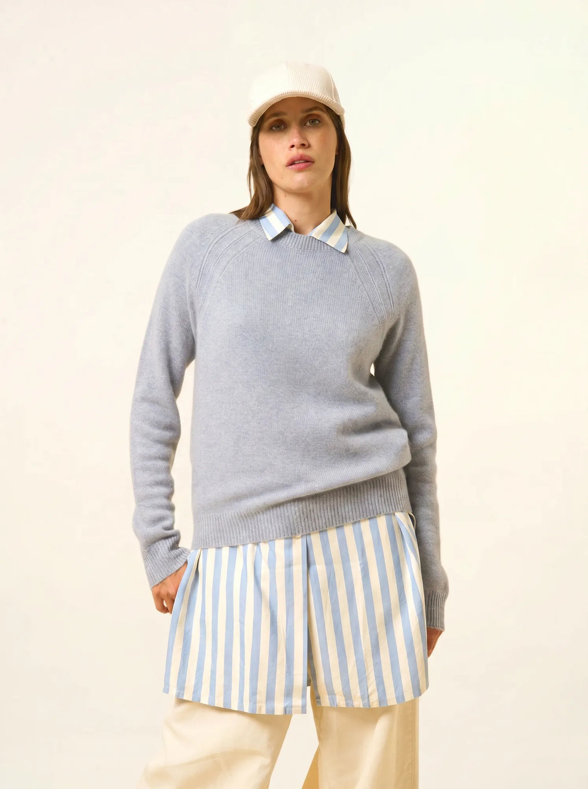 AREQUIPA Sweater Crew Neck 4 Ply Ivory Blue