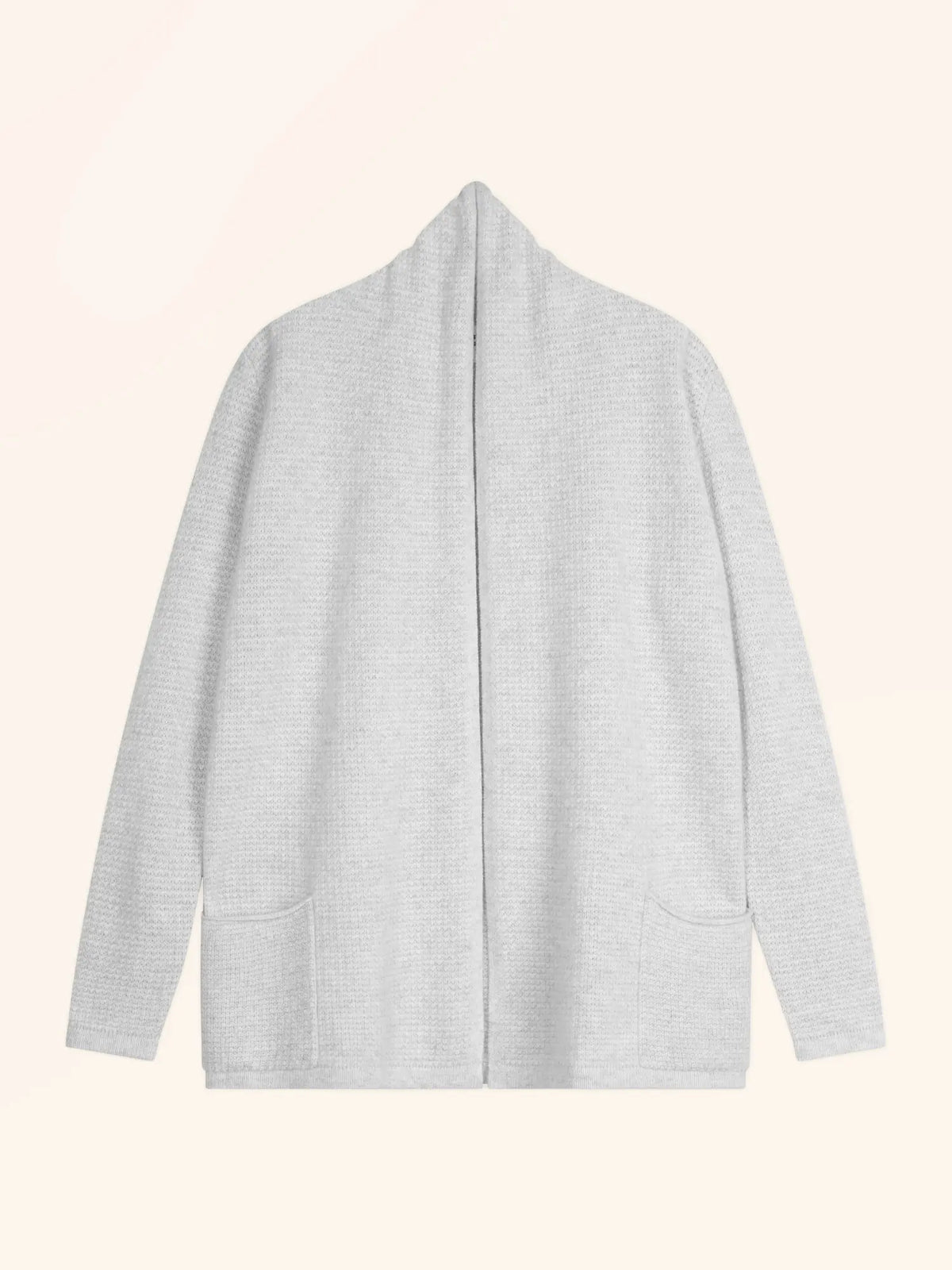 TARAPOTO Veste Longue Ouverte Col Châle 4 Fils Gris Perle Chiné