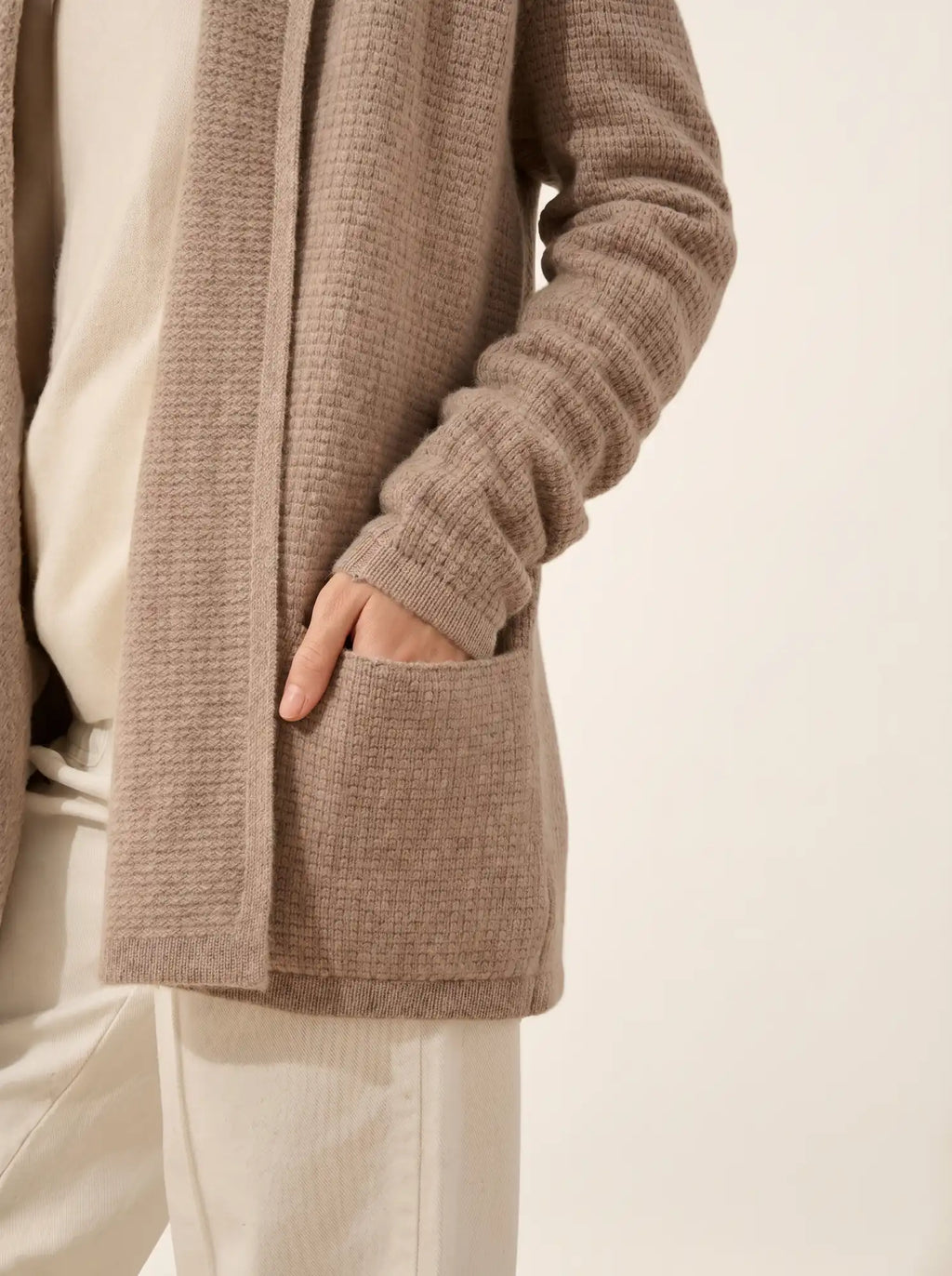 TARAPOTO Jacket Long Open Shawl Collar 4 Ply Light Heather Taupe