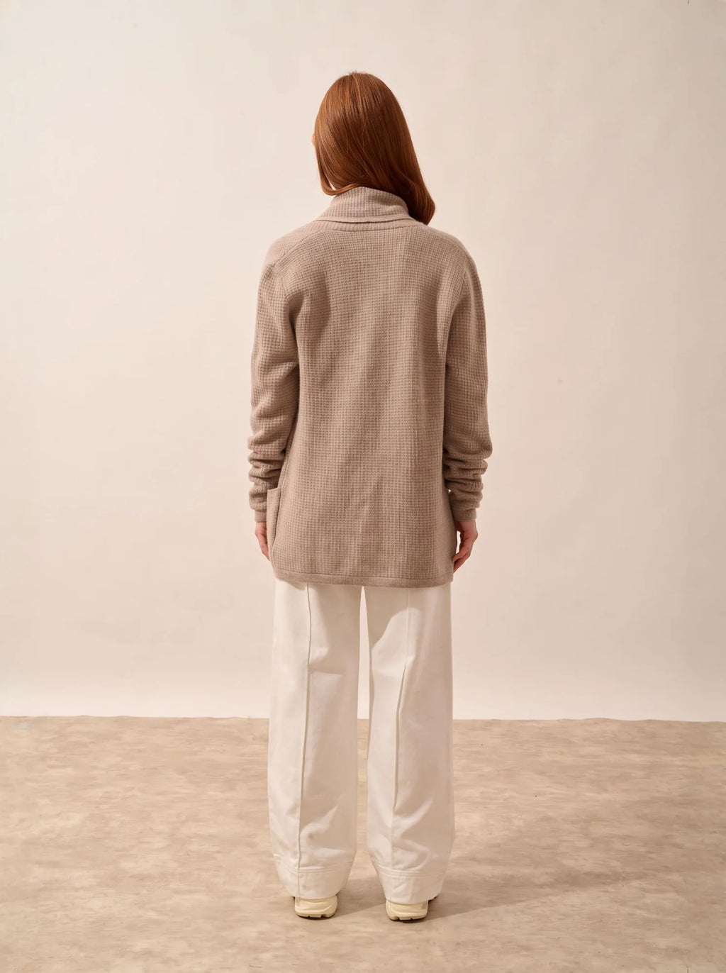 TARAPOTO Jacket Long Open Shawl Collar 4 Ply Light Heather Taupe