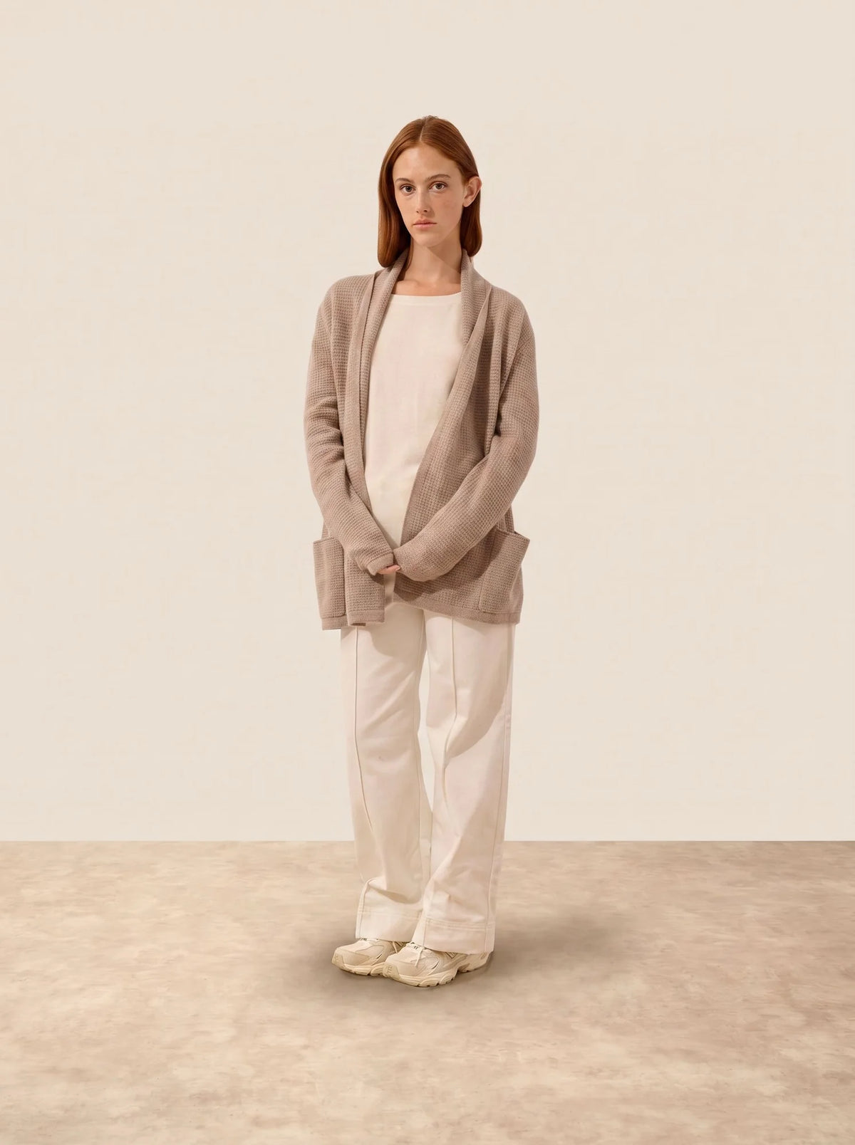 TARAPOTO Jacket Long Open Shawl Collar 4 Ply Light Heather Taupe