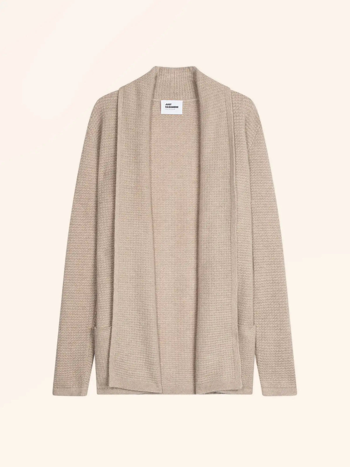 TARAPOTO Veste Longue Ouverte Col Châle 4 Fils Camel Clair Chiné