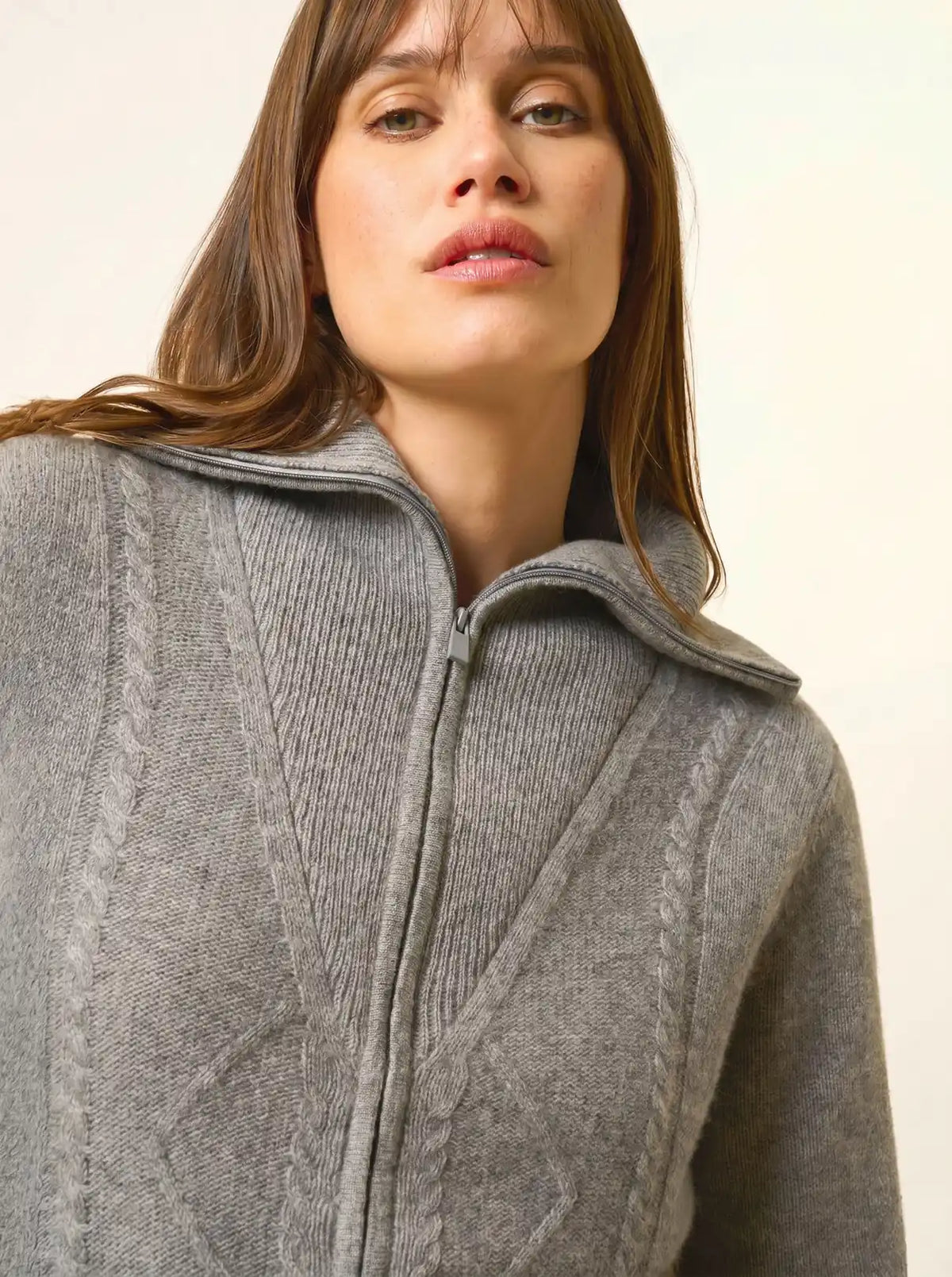 TALARA Gilet Zippé Col Camionneur 4 Fils Flanelle Chiné